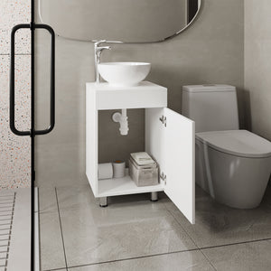 English Elm Tacna 18" Compact Freestanding Vanity with Porcelain Vessel Sink, Single-Door Storage, White Finish B200P335372