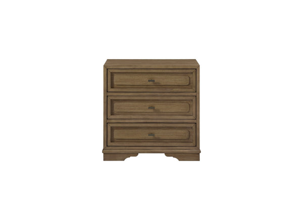 English Elm 3-drawer Nightstand with Cedar Lining Usb Port and Felt Top Drawer Bedroom Storage B2699P439935