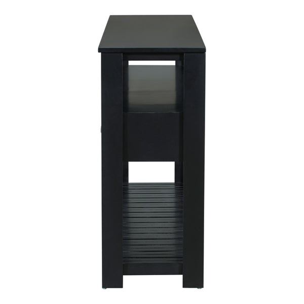 English Elm U_style Wide Painted Console Table Four Drawers Open Shelves Foyer Living Room Black N711P410406B