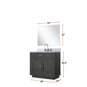 English Elm Black Oak Single Bath Vanity Set With Carrara Marble Top, Chrome Faucet, And Frameless Mirror 34" B2731S02208