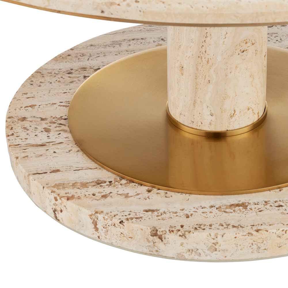 Miles Travertine Cocktail Table - Modern Elegance with Polished Brass Finish and Unique Stone Design
