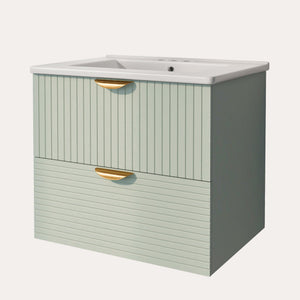 English Elm Modern 24-Inch Wall-Mounted Bathroom Vanity with 2 Drawers, Gold Handles, Space-Saving Luxury Green WF324047AAF