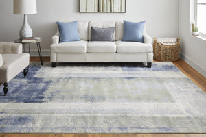 Feizy Rugs Clio Modern Abstract Area Rug - Luxurious High-low Pile Design, Distressed Texture, Affordable Elegance Blue,Green,Ivory Polypropylene Clo39k3fblugrnc03