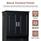 English Elm Tall Bathroom Cabinet With Four Doors, Large Storage Space Open Shelve, Upper Storage Cabinet, Black