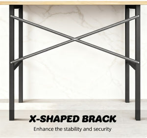 English Elm Garage Workbench with Solid Wood Surface and Powder Coated Steel X Brace Base T3971P412487