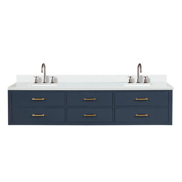 English Elm Blue Double Bath Vanity With Cultured Marble Top, Chrome Faucet Set - Stylish & Durable Solution! B2731P258153