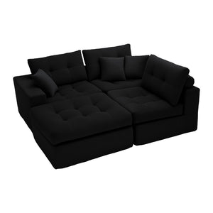 English Elm Corduroy L-shaped Sectional Sleeper Sofa No Assembly Needed for Apartments Black W5532S00028