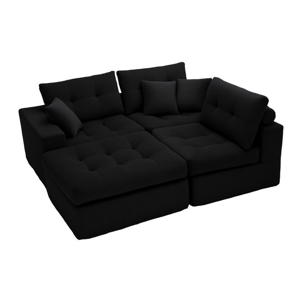 English Elm Corduroy L-shaped Sectional Sleeper Sofa No Assembly Needed for Apartments Black W5532S00028