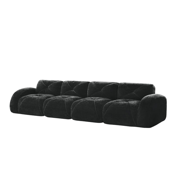 English Elm 140''soft Velvet Modular Cloud Sofa Tufted Plush Seating for Living Room or Home Theater Black W714S01629