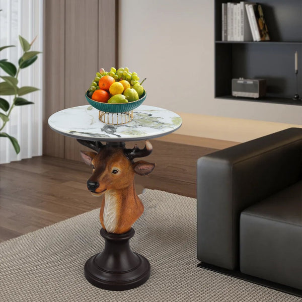 English Elm Horse Head Sculpted Resin End Table with Faux Marble Top for Bold Living Rooms W5398P454677