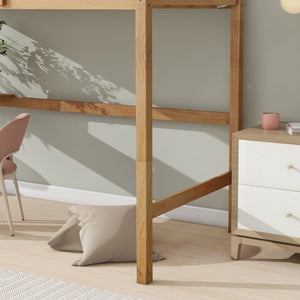 English Elm Twin High Loft Bed with Built-In Desk and Ladder — Space-Saving Rubberwood Study & Sleep Solution White Oak W504P206980