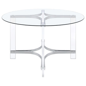 English Elm Uptown Round Glass Top Acrylic 5 Piece Dining Set with Chrome Sled Chair Bases B062S01784