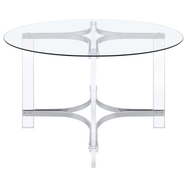 English Elm Uptown Round Glass Top Acrylic 5 Piece Dining Set with Chrome Sled Chair Bases B062S01784