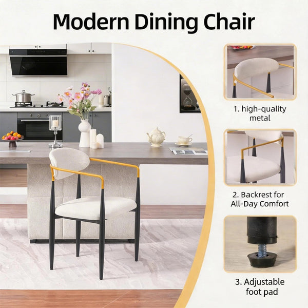 English Elm Modern Upholstered Dining Chairs Set of 2 Beige Fabric Gold Arm Black Frame W5501P462415