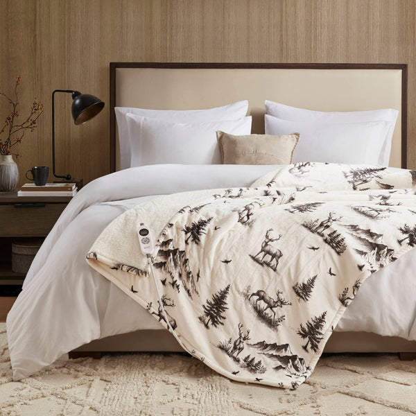 English Elm 1-piece Aztec Heated Throw with 12 Settings Auto Shutoff Soft Ivory Boho Blanket B035P408333