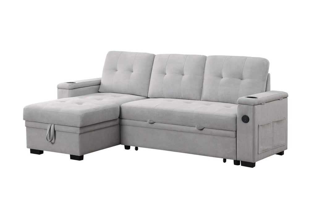 English Elm Ashlyn Sleeper Sectional with Storage Chaise Usb Charging Pocket Coil Woven Fabric B061S00950
