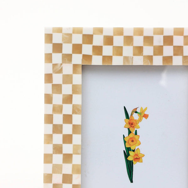 English Elm Decorative Checkerboard Bone Resin Tabletop Photo Frame, 5"X7" - Handcrafted Chic Elegance! B346P336869