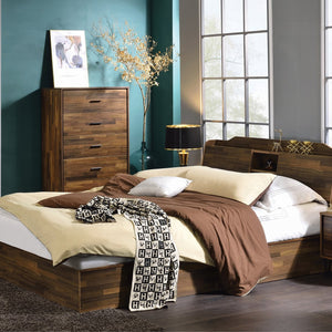 English Elm Walnut 5-Drawer Chest with Sleek Black Metal Legs, Spacious Wood Case-Frame & Smooth Glide Drawers B062P209027