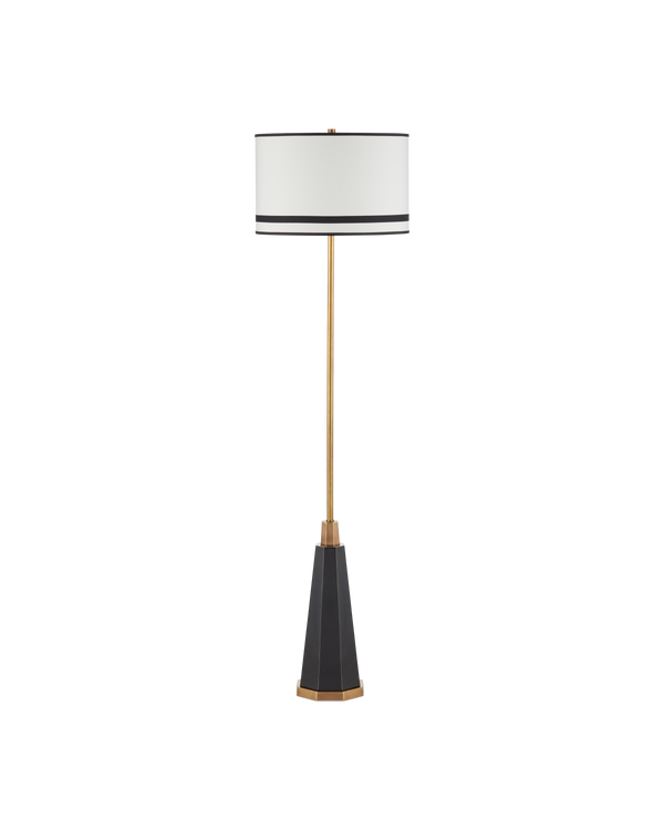 Currey & Company Gieves Floor Lamp - Elegant Bronze & Antique Brass Design With Striped Shade For Timeless Charm Gold Stone ,Cast Aluminum ,Brass 8000-0174-currey-company