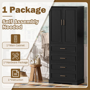 English Elm 72.2'' Tall Freestanding Bathroom Cabinet with 3 Drawers, Adjustable Shelf, Soft-Close Doors, Modern Elegant Design Black N729P296769B