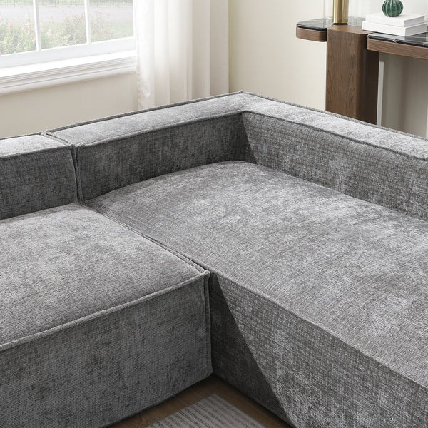 English Elm 129.5" Minimalist Modular Sectional Sofa – Wrinkle-Resistant Chenille, No-Assembly L-Shape Comfort and Flexibility Gray N723S9685E