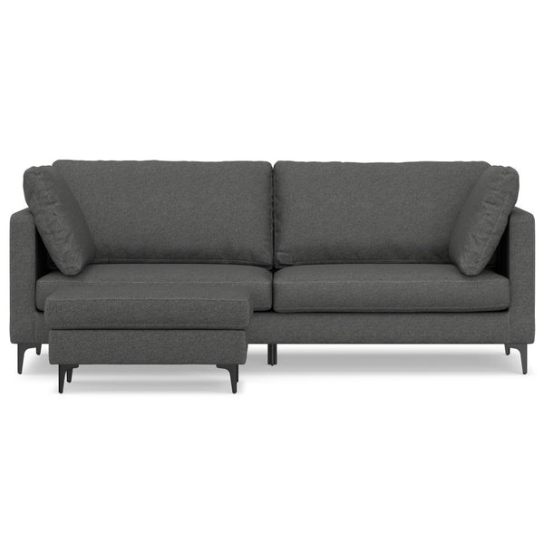 English Elm Ava 90" Mid-Century Sofa with Ottoman Set — Eco Performance Fabric, Feather-Top Cushions, Sturdy Frame Dark Gray B136P199235