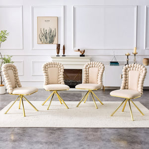 English Elm Set of 2 Sculptural Bubble Back Velvet Dining Chairs with Electroplated Metal Legs Beige,Gold W1512P491562
