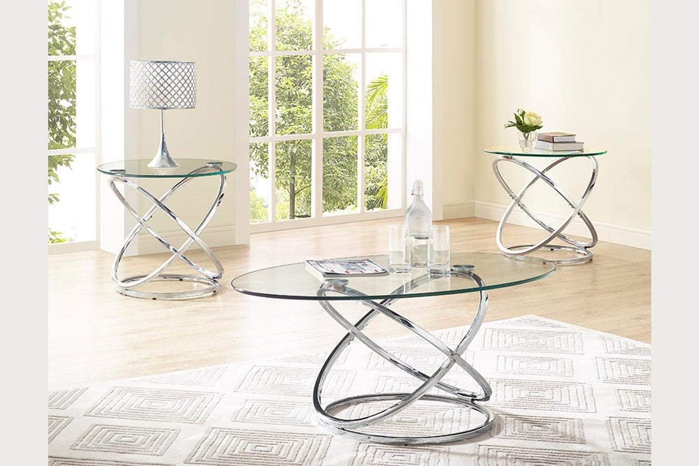 English Elm Modern Metal Cocktail Table Set Chrome Stainless Steel 3-Piece Contemporary End & Cocktail Tables Durable Sleek Design B2699S00002