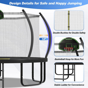 English Elm 12ft Round Outdoor Trampoline Galvanized Steel Frame Safety Net Basketball Hoop N739P283173B