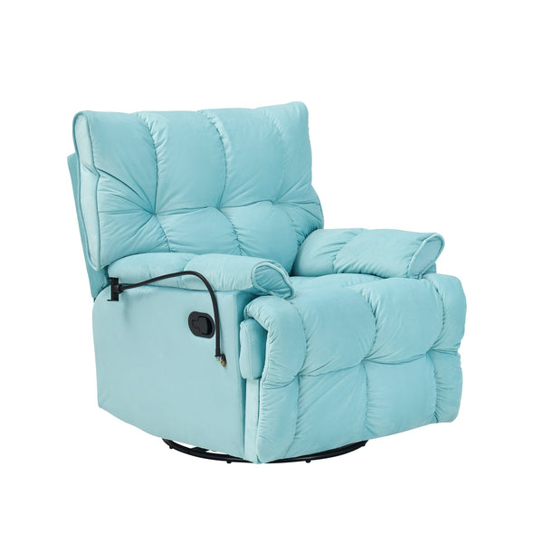 English Elm Single Teddy Upholstered Recliner Chair with Solid Wood Frame, Sponge Cushions & Phone Stand, Adjustable Back to 150° Cyan W1278P212865