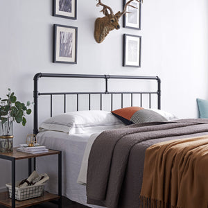 English Elm Christopher Knight Home® - KING Metal King Size Headboard in Flat Black Iron with Piped Accents, Industrial Elegance, Sturdy Design 66821.00FBLK