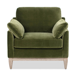 English Elm Jennifer Taylor Home - Pasadena Olive Green Modern Farmhouse Accent Arm Chair - Cozy Velvet, Eco-Friendly Rubberwood Frame B2719P265598