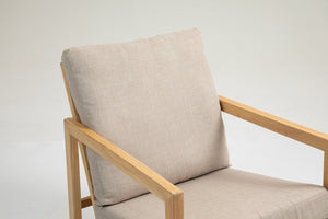 English Elm Upholstered Glider Accent Chair with Rubberwood Frame in Khaki - Plush Linen Blend, Midcentury Flair W1762P188607