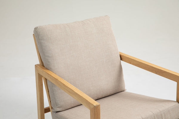 English Elm Upholstered Glider Accent Chair with Rubberwood Frame in Khaki - Plush Linen Blend, Midcentury Flair W1762P188607