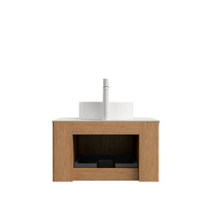 English Elm Dina Floating Bathroom Vanity with Sintered Stone Top and Crystal Glass Basin Beige,Natural Wood,White W2615S00339