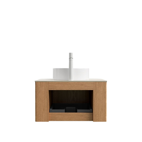 English Elm Dina Floating Bathroom Vanity with Sintered Stone Top and Crystal Glass Basin Beige,Natural Wood,White W2615S00339