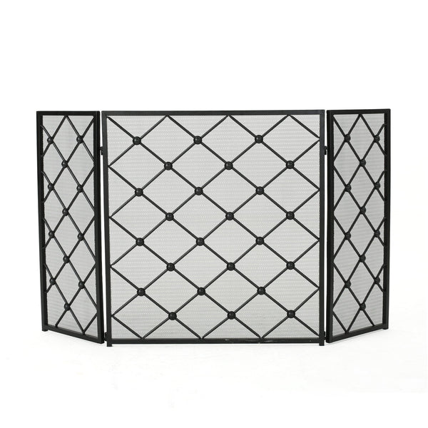 English Elm Christopher Knight Home® - FIRE Black Iron Fireplace Screen 34x31x4.5 Protective Mesh Guard Heat-Resistant Durable Design 61128.00