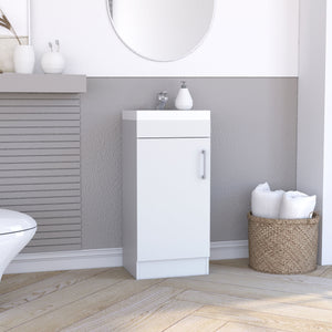 English Elm Madrid 16" Bathroom Vanity White with Resin Sink, Single Door Cabinet, Shelf & Metal Handle B070S00348