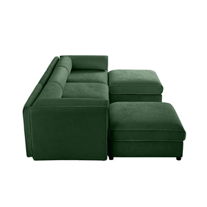 English Elm Elegant Green Chenille Sofa With Hidden Storage, U-Shaped Design And Comfortable Cylindrical Backrests W714S01062