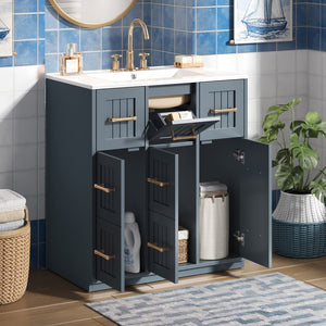 English Elm 30inch Bathroom Vanity with Undermount Sink, Tip-Out Tray, Soft-Close Doors, Spacious Drawers & Handles Blue N710P331580C