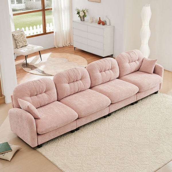 English Elm Four-Seater modular sectional sofa with premium chenille, tufted back, high-density foam comfort and versatile layouts Pink W714S01391