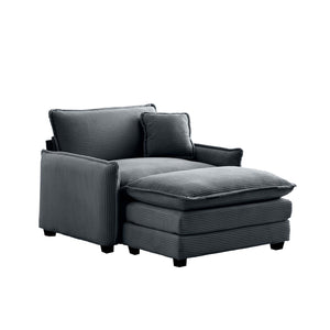 English Elm Single Deep Seat Sofa with Footstool and Pillow in Plush Corduroy, Retro Chic Comfort for Living Spaces Grey W714S00699