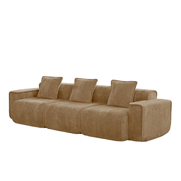 English Elm Streamlined Modular Cloud Sofa Three Seat Velvet Cushions with French Piping for Living Rooms Brown W3041S00372