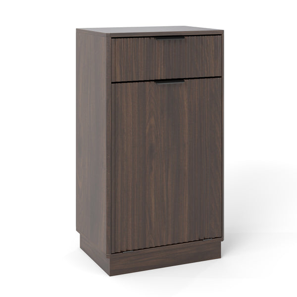 English Elm 10-Gallon Woodgrain Tilt-Out Trash Cabinet with Wave-Texture Drawer, Industrial Metal Accents, Space-Saving Organizer for Kitchen Bath Living Room Walnut W2557P319051
