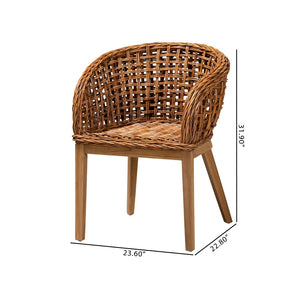 English Elm Modern Bohemian Mahogany Dining Chair with Woven Seagrass Back and Tapered Legs B2750P467666