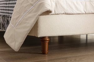 English Elm Harper Wingback King Bed Ivory Boucle Upholstery Walnut Legs Elegant Master Bedroom B191P458351