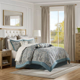 Madison Park Aubrey Traditional 12 Piece Comforter Set with Cotton Bed Sheets MP10-8312 Teal