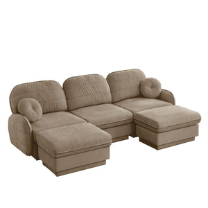 English Elm 105" Chenille U-shaped Sectional Sofa Deep Seat Cloud Couch with Movable Ottoman Light Coffee W714S01761