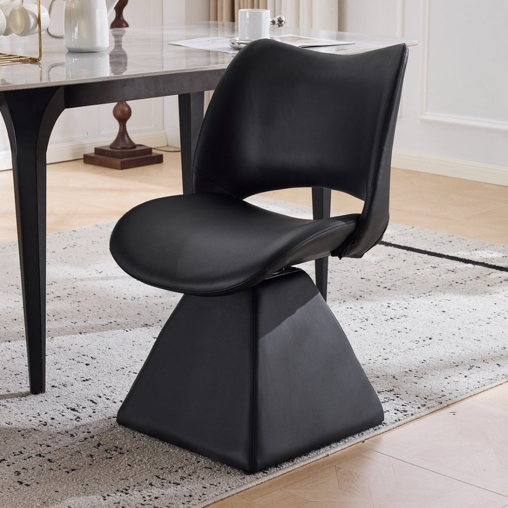 English Elm The Swivel Dining Chair with Hollow Cutout Back Faux Leather Hardwood Frame Modern Black W3612P436510