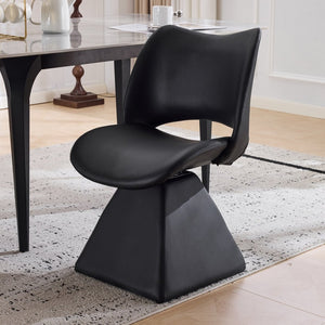English Elm The Swivel Dining Chair with Hollow Cutout Back Faux Leather Hardwood Frame Modern Black W3612P436510